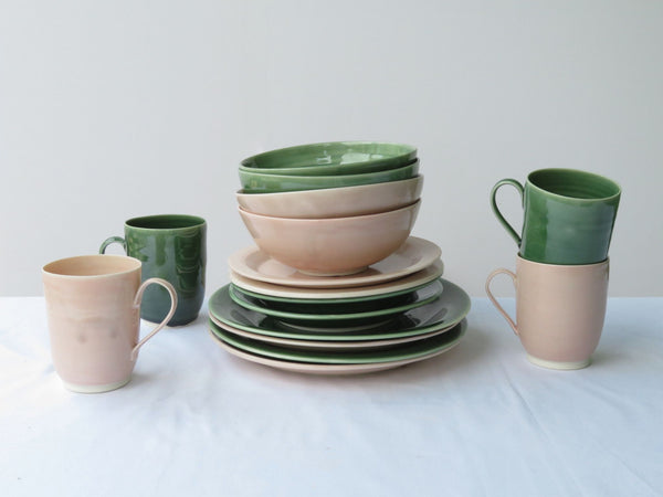 Custom Made 4 Person Dinner Set. Green and Pink