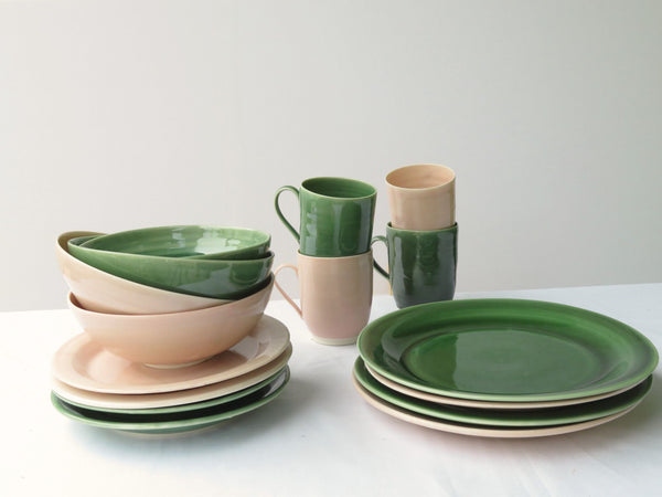 Custom Made 4 Person Dinner Set. Green and Pink