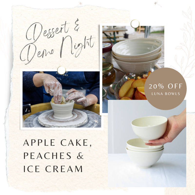 Dessert & Demo Night - Luna Bowl with Apple Cake, Vanilla Ice Cream and Peaches