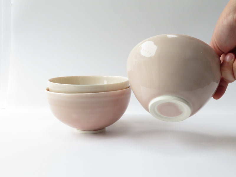 Set of 3 Pink Breakfast Bowls (No4)