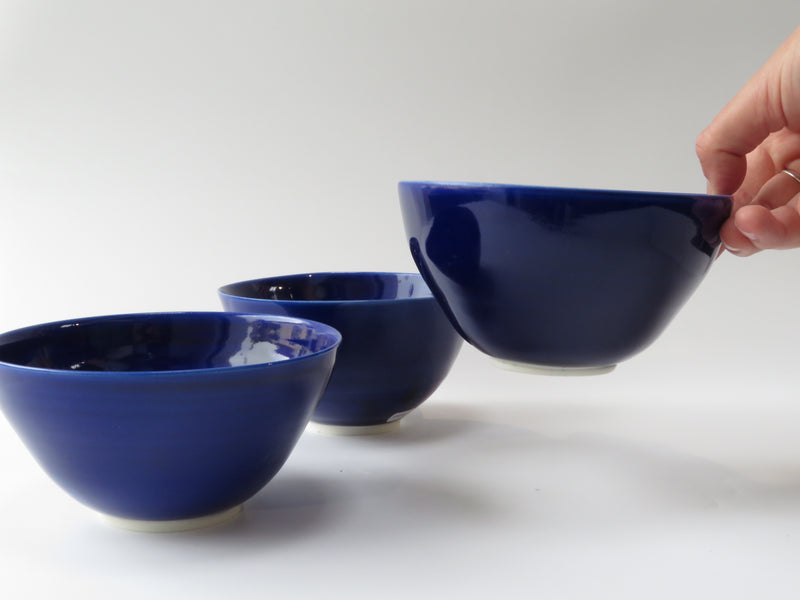Set of 3 Cobalt Breakfast Bowls (No 8)
