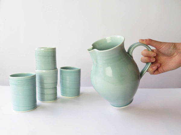 Large Jug and 4 Blue Tumblers set